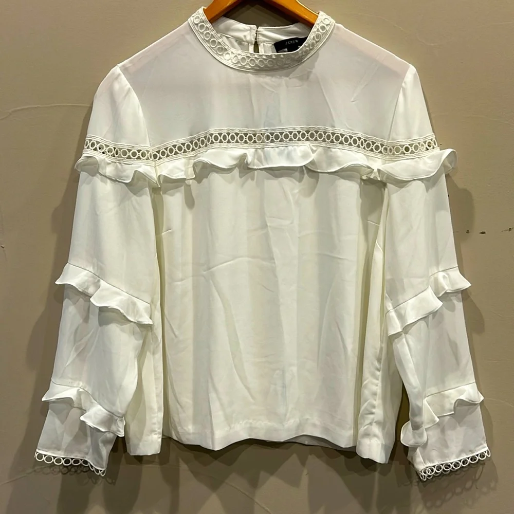 JCREW white ruffle blouse size 14 - Picture 1 of 5